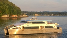 The MV Sally Fox pulls out of the Vashon Island dock after picking up riders for a morning run.