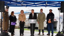King County Executive Dow Constantine, Seattle Mayor Jenny Durkan, King County Council Chair Joe McDermott and others speak to media at Seacrest Park about preparing for the upcoming SR 99 closure.