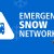 Blue and white graphic reads Emergency Snow Network and King County Metro logo; blue bus icon on a white caution triangle field; snowflake graphics on blue background