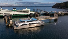 King County Water taxi at Vashon dock with Washington State Ferry